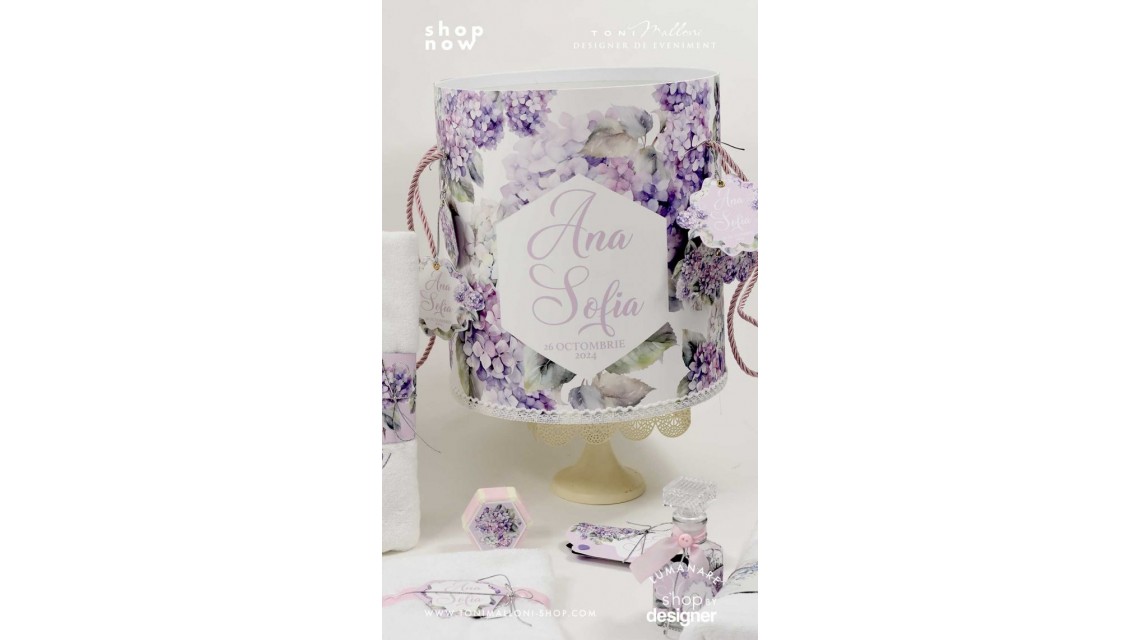 Trusou botez cu hortensii mov si verzi Hydrangea 1